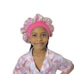 Dubis double layer kiddies satin bonnet  Pink Frog print